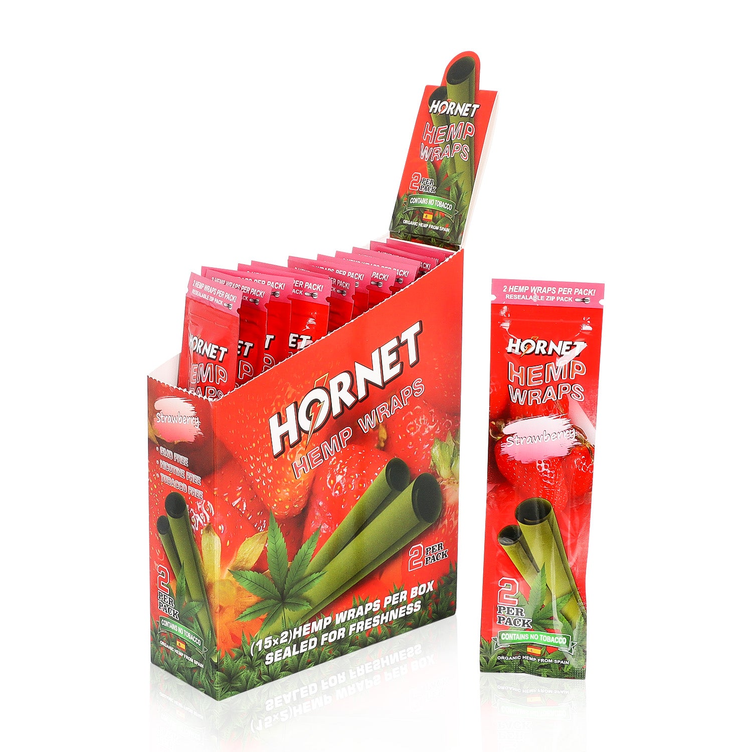 Hornet Strawberry Flavoured Hemp Blunt Wraps 30 Hemp Wraps Per Box