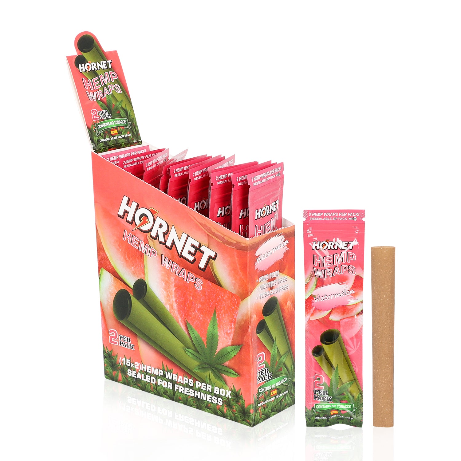 Hornet Watermelon Flavoured Hemp Blunt Wraps 30 Hemp Wraps Per Box