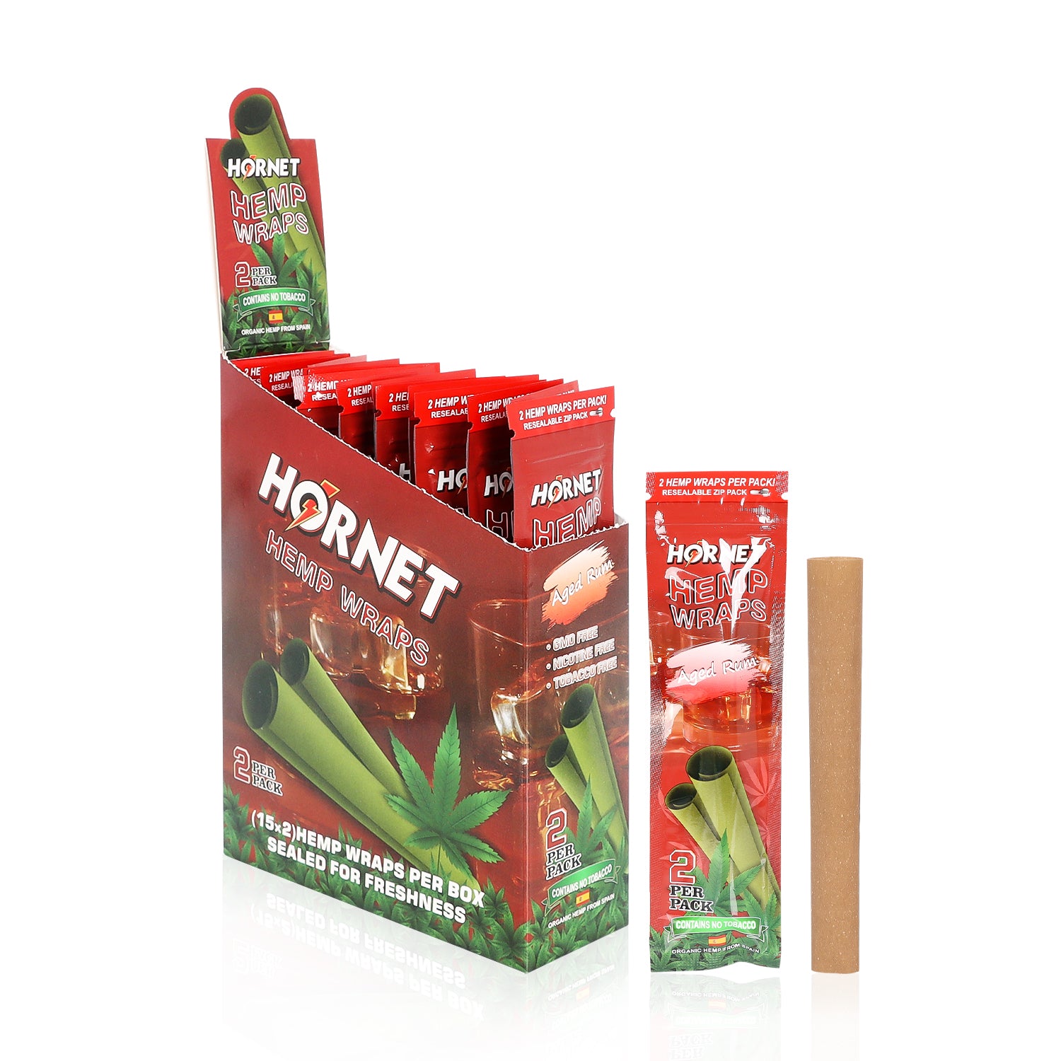 Hornet Rum Flavoured Hemp Blunt Wraps 30 Hemp Wraps Per Box