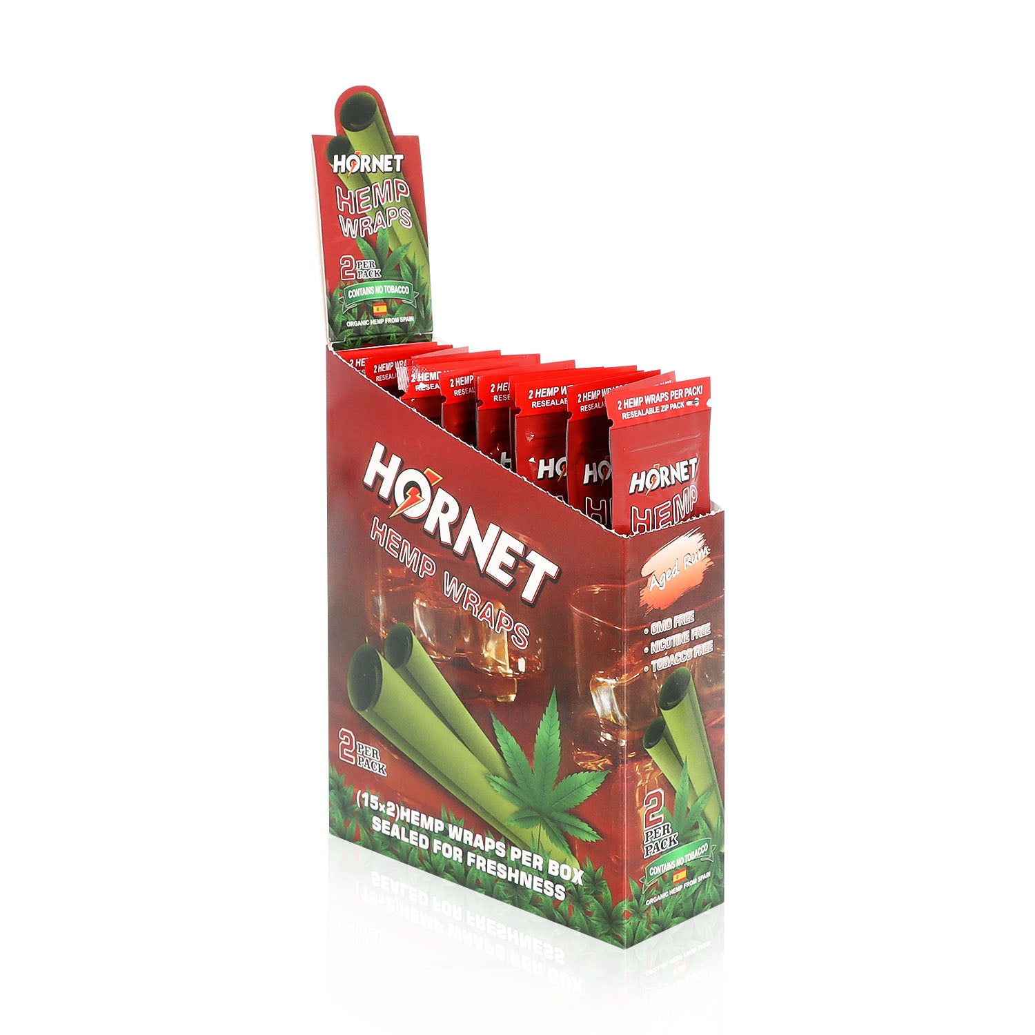 Hornet Rum Flavoured Hemp Blunt Wraps 30 Hemp Wraps Per Box