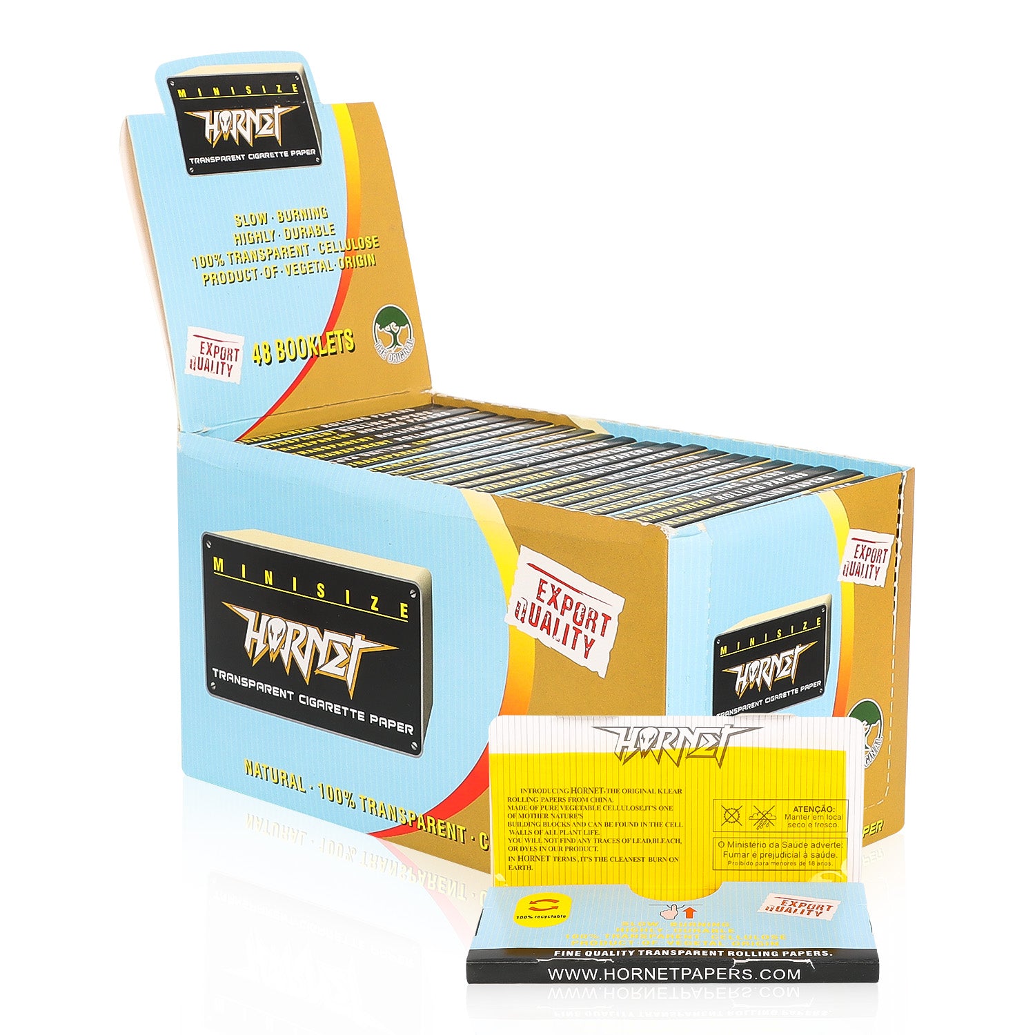 HORNET Gold Transparent Cellulose Rolling Papers, 1 1/4 Size Clear Rolling Paper, 50 Pieces / Pack 48 Packs / Box