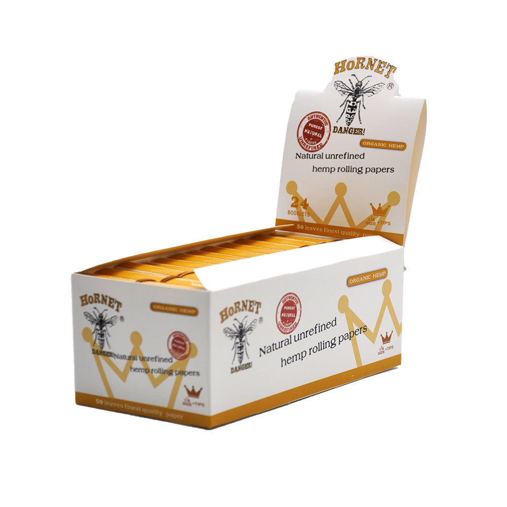 HORNET 1 1/4 Size White Rolling Paper With White Tips, Natural Slim Rolling Papers, 50 PCS / Pack 50 Packs / Box