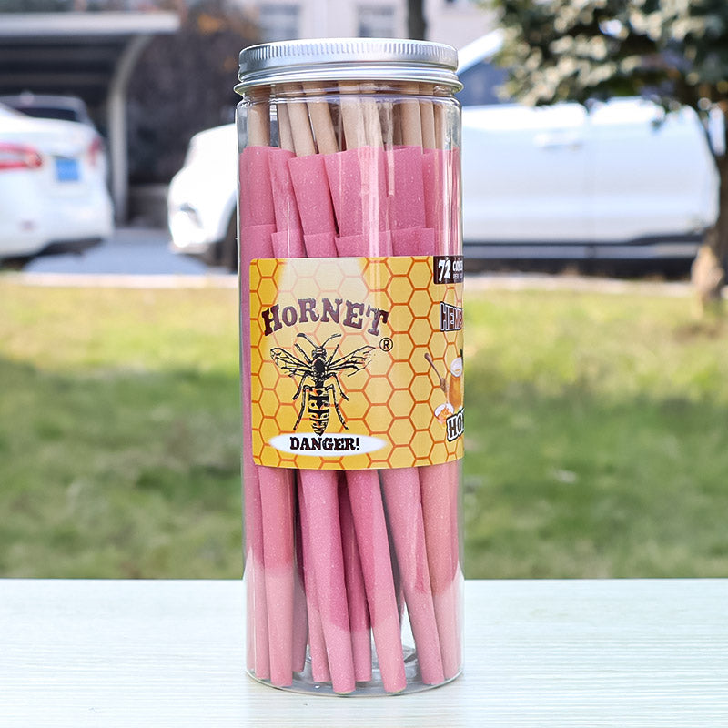 HORNET Honey Flavored Pink Pre Rolled Cones, King Size Pre Rolled Rolling Paper with tips, Slow Burning Rolling Cones & load, 72 PCS / Jar
