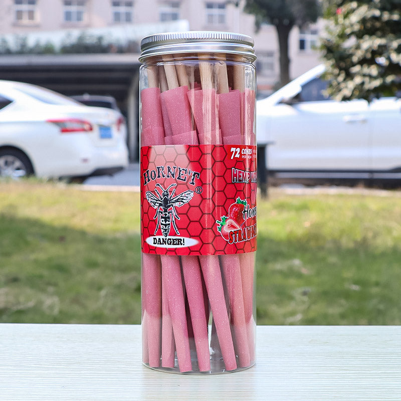 HORNET Strawberry Flavored Pink Pre Rolled Cones, King Size Pre Rolled Rolling Paper with tips, Slow Burning Rolling Cones & load, 72 PCS / Jar