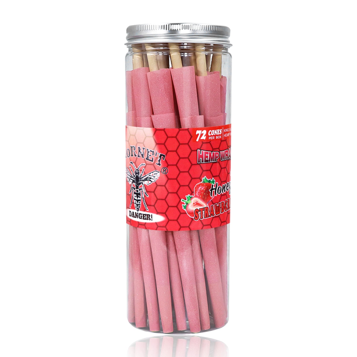 HORNET Strawberry Flavored Pink Pre Rolled Cones, King Size Pre Rolled Rolling Paper with tips, Slow Burning Rolling Cones & load, 72 PCS / Jar