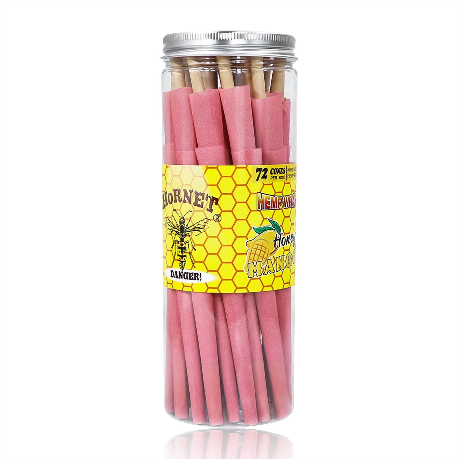 HORNET MANGO Flavored Pink Pre Rolled Cones, King Size Pre Rolled Rolling Paper with tips, Slow Burning Rolling Cones & load, 72 PCS / Jar