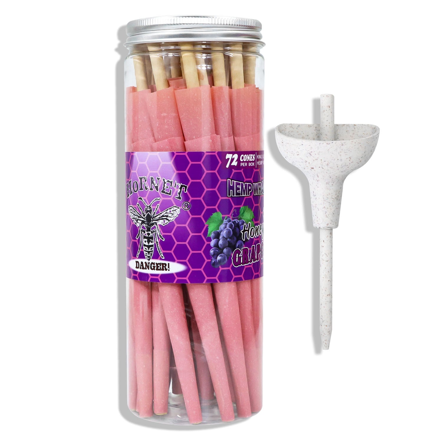 HORNET GRAPE Flavored Pink Pre Rolled Cones, King Size Pre Rolled Rolling Paper with tips, Slow Burning Rolling Cones & load, 72 PCS / Jar