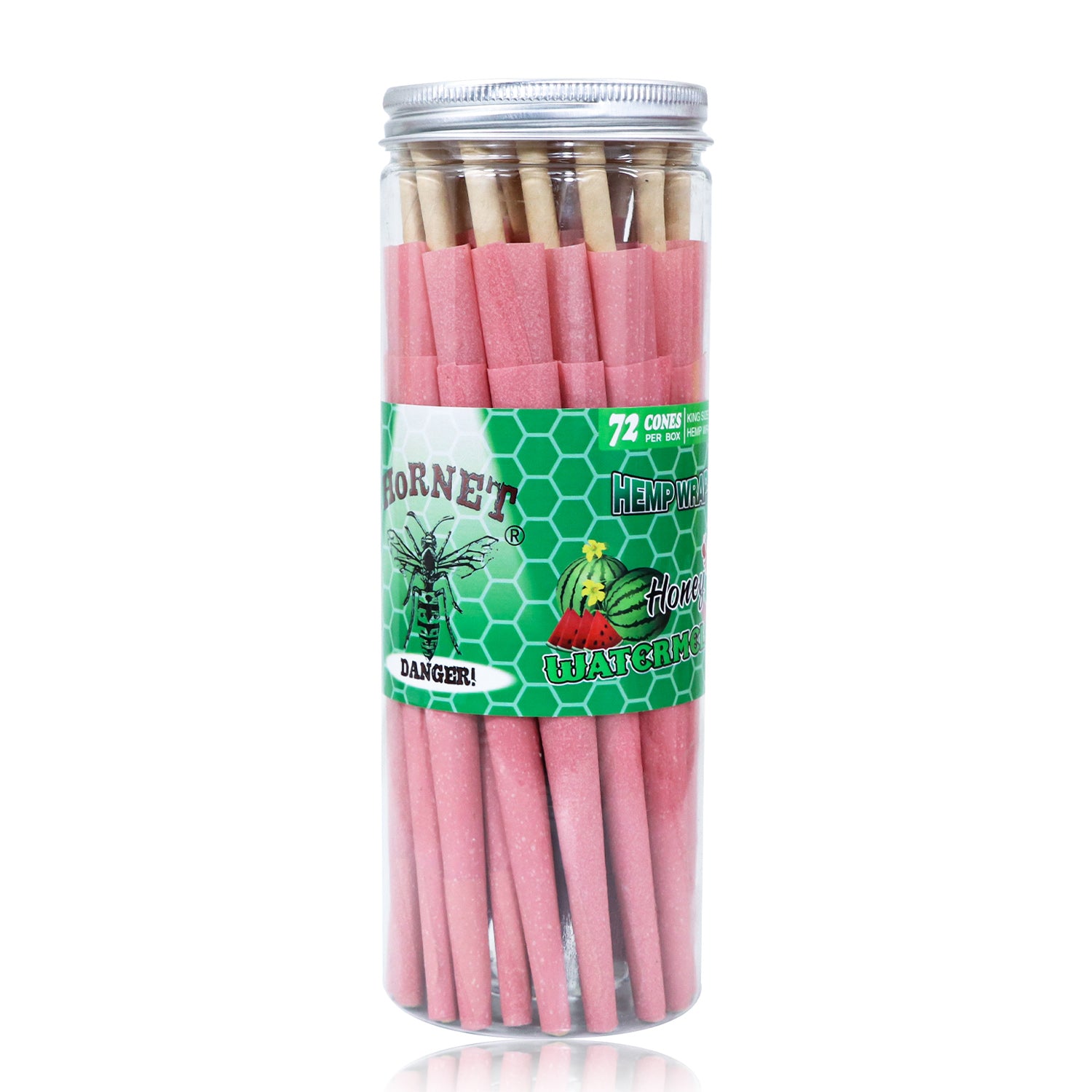 HORNET Watermelon Flavored Pink Pre Rolled Cones, King Size Pre Rolled Rolling Paper with tips, Slow Burning Rolling Cones & load, 72 PCS / Jar