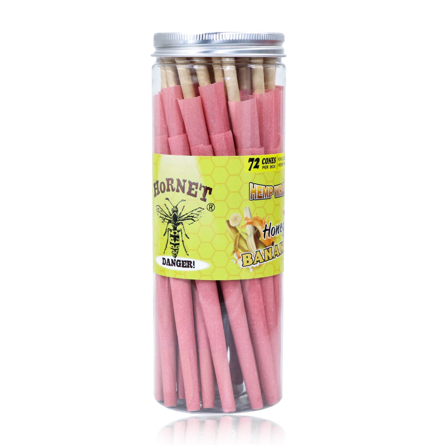 HORNET Banana Flavored Pink Pre Rolled Cones, King Size Pre Rolled Rolling Paper with tips, Slow Burning Rolling Cones & load, 72 PCS / Jar