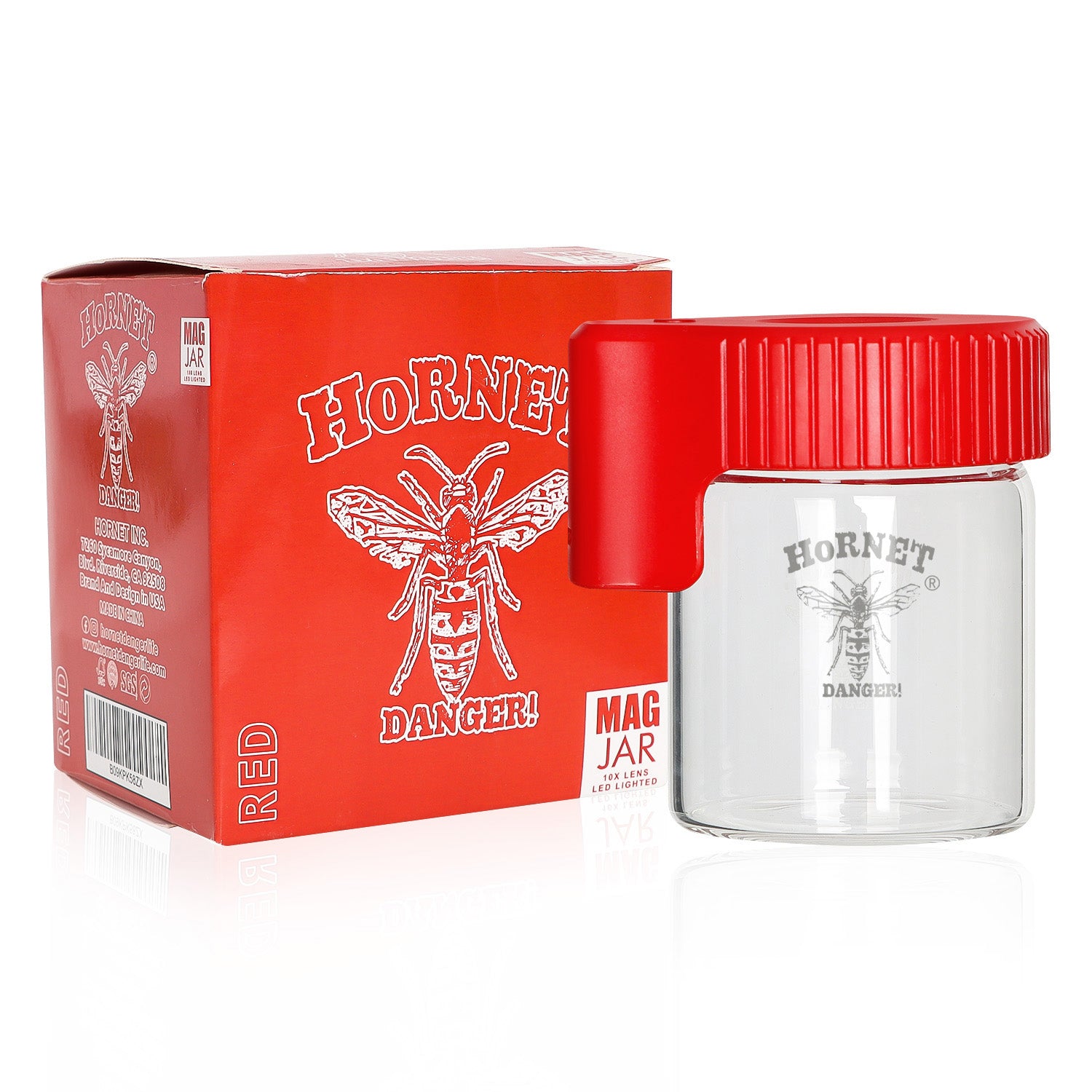 HORNET Light-Up Led Glass Storage Jar, Air Tight & Magnifying View Jar, Red Color Jar Lid, Rechargeable Glass Jar