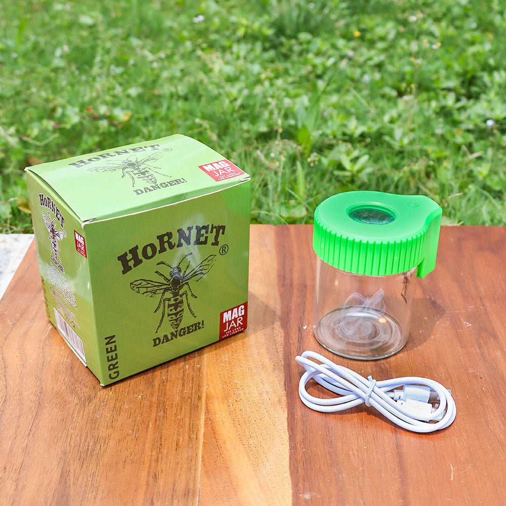 HORNET Light-Up Led Glass Storage Jar, Air Tight & Magnifying View Jar, Green Color Jar Lid, Rechargeable Glass Jar