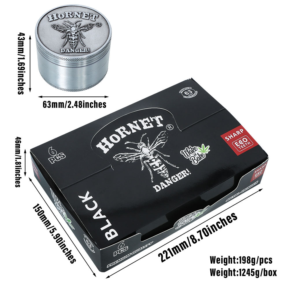 HORNET Zinc Alloy Herb Grinder, 4 Lay Ø 63 Smoker Grinder, Portable & Easy Clean Metal Herbal Grinder, 6 PCS / Box