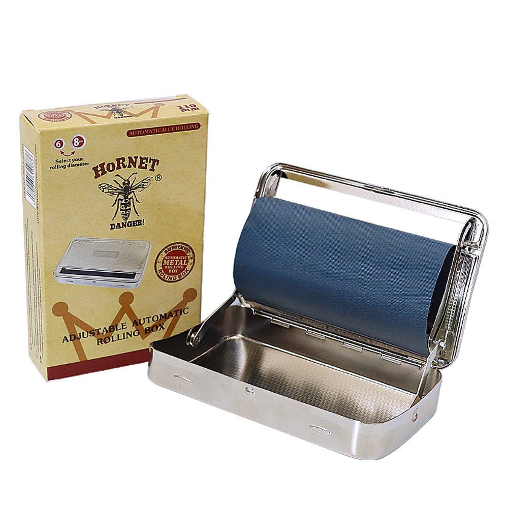 HORNET King Size Tinplate Rolling Machine Case, Silver Cigarette Rolling Machine Box with Large Stash Case, 6PCS / Box