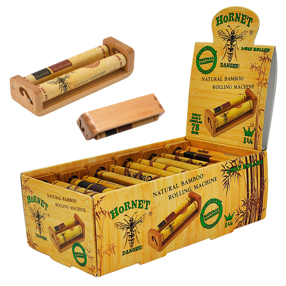 HORNET 1 1/4 Size Natural Bamboo Rolling Machine, Portable Rolling Machine, 12 PCS / Box