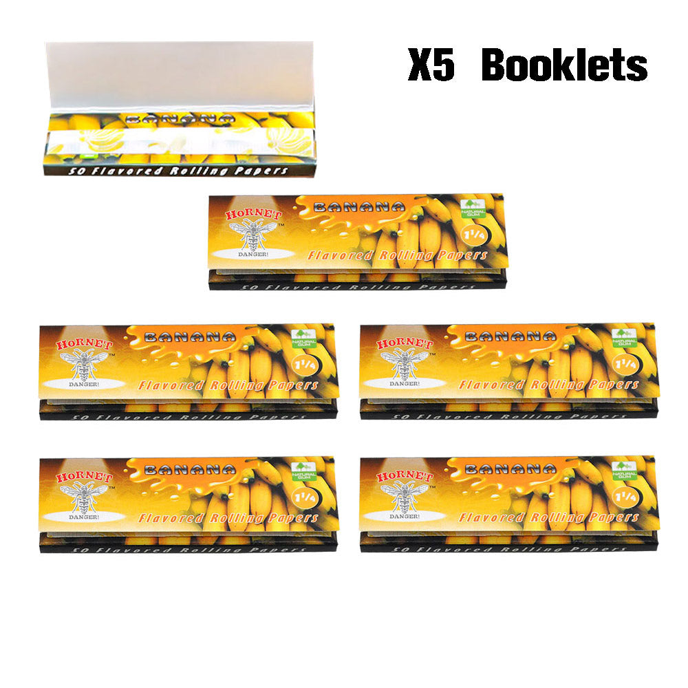 HORNET 1 1/4 Size  Banana Flavors Rolling Papers, Slow Burning Rolling Paper, Natural Rolling Paper, 50 Piece / Pack 50 Pack / Box