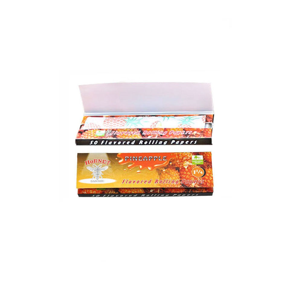 HORNET 1 1/4 Size Pineapple Flavors Rolling Papers, Slow Burning Rolling Paper, Natural Rolling Paper, 50 Piece / Pack 50 Pack / Box