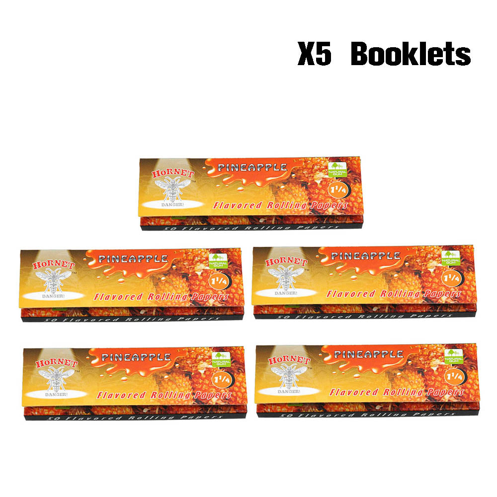 HORNET 1 1/4 Size Pineapple Flavors Rolling Papers, Slow Burning Rolling Paper, Natural Rolling Paper, 50 Piece / Pack 50 Pack / Box