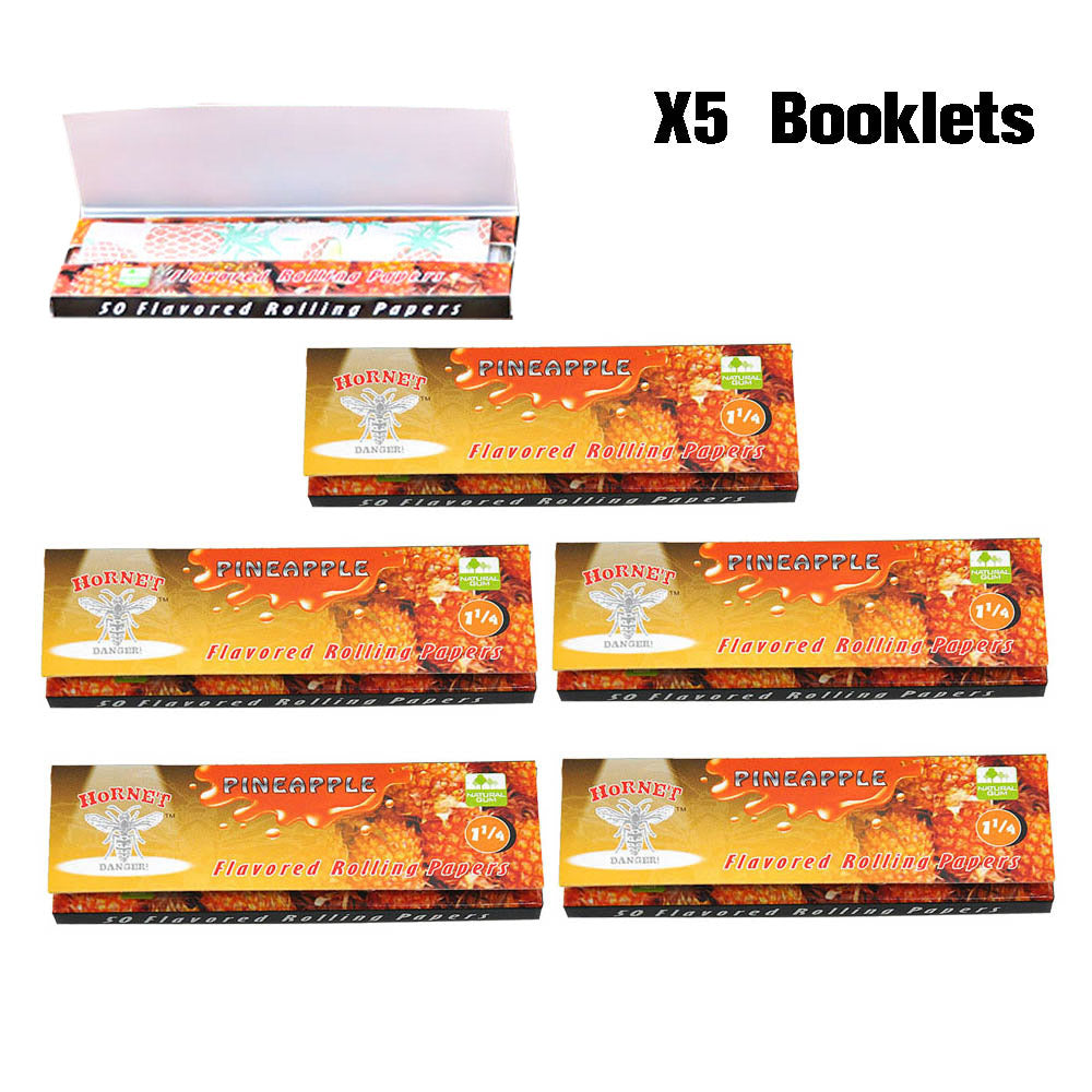 HORNET 1 1/4 Size Pineapple Flavors Rolling Papers, Slow Burning Rolling Paper, Natural Rolling Paper, 50 Piece / Pack 50 Pack / Box