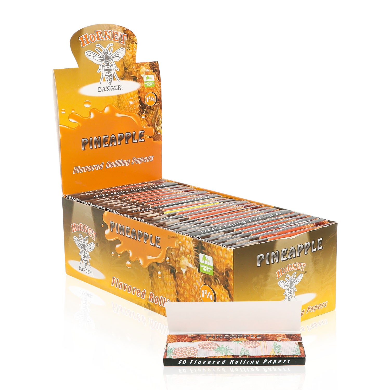 HORNET 1 1/4 Size Pineapple Flavors Rolling Papers, Slow Burning Rolling Paper, Natural Rolling Paper, 50 Piece / Pack 50 Pack / Box