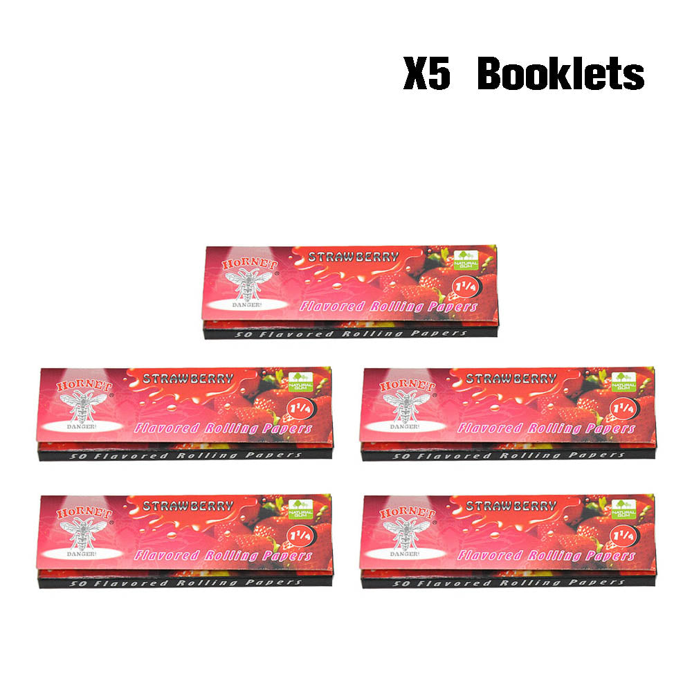 Hornet 1 1/4 Size Strawberry Flavors Rolling Papers, Slow Burning Rolling Paper, Natural Rolling Paper, 50 Piece / Pack 50 Pack / Box