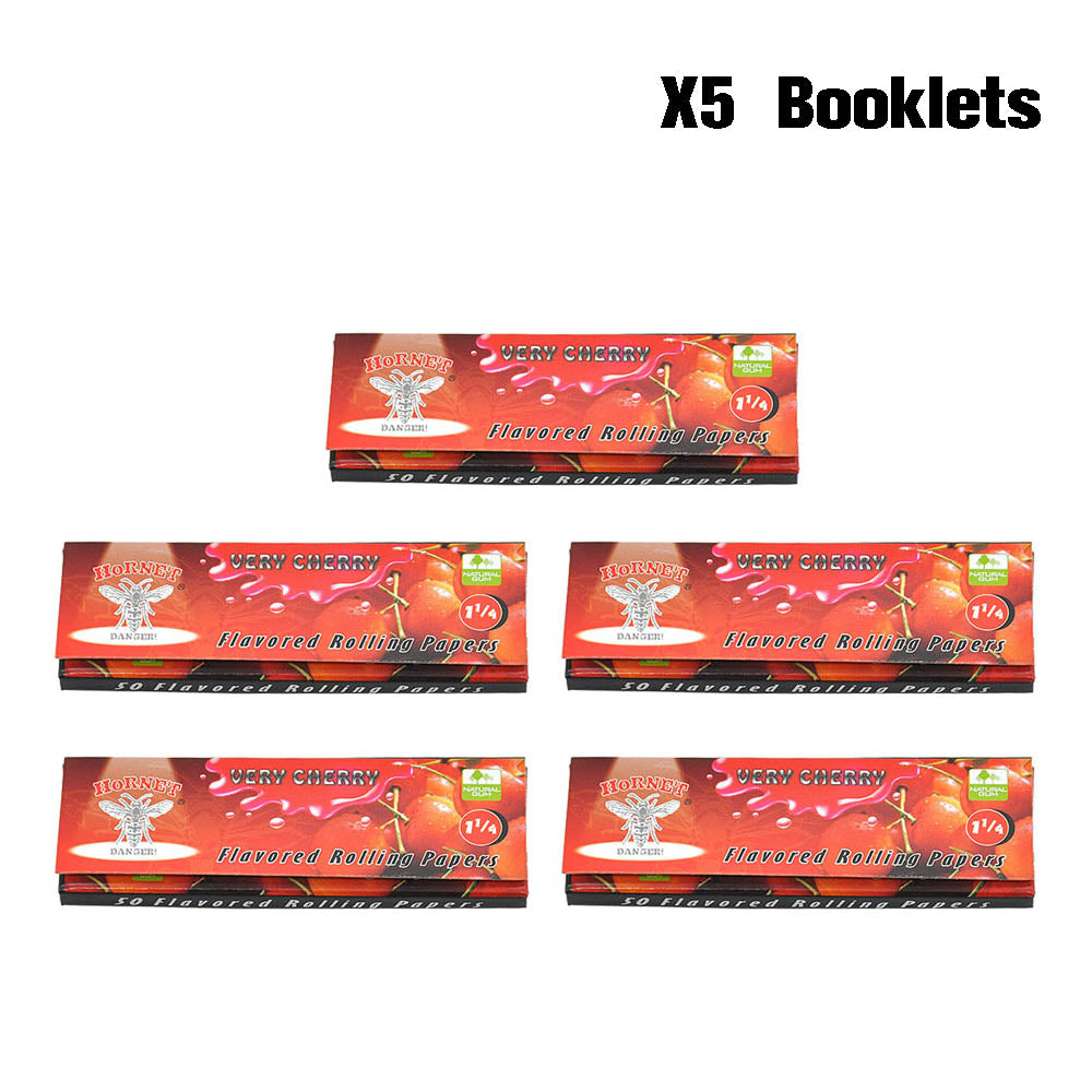 HORNET 1 1/4 Size CHERRY Flavors Rolling Papers, Slow Burning Rolling Paper, Natural Rolling Paper, 50 Piece / Pack 50 Pack / Box