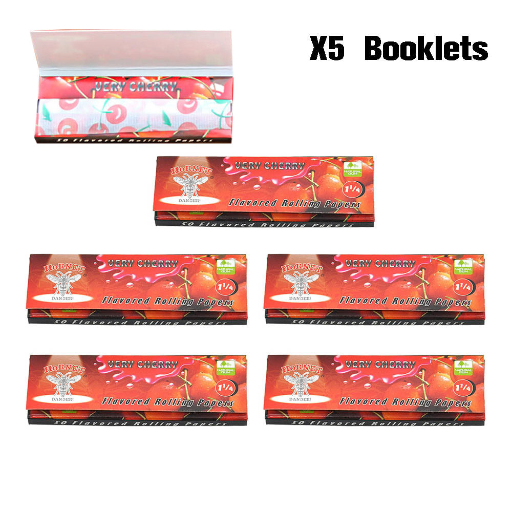 HORNET 1 1/4 Size CHERRY Flavors Rolling Papers, Slow Burning Rolling Paper, Natural Rolling Paper, 50 Piece / Pack 50 Pack / Box