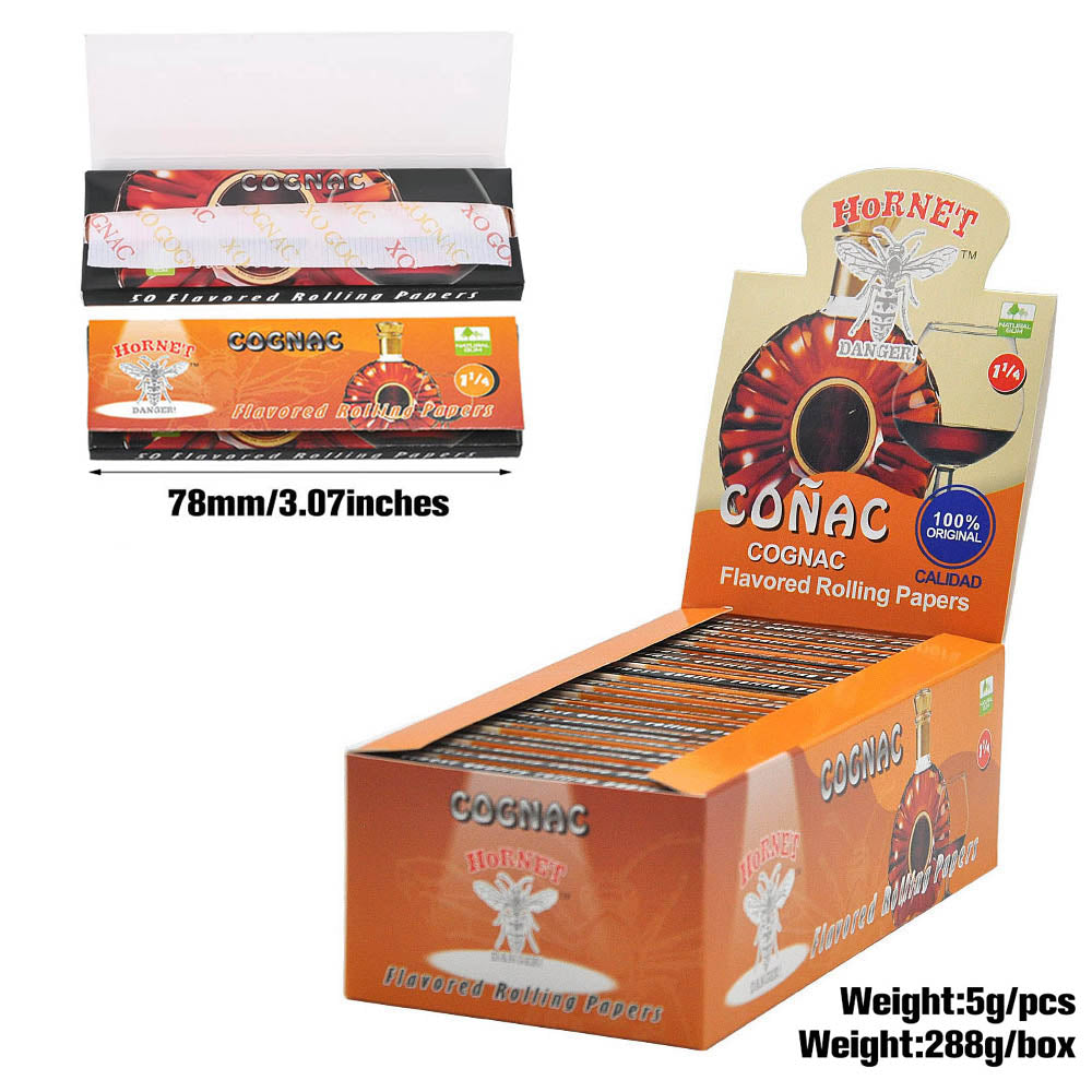 Hornet 1 1/4 Size Cognac Flavors Rolling Papers, Slow Burning Rolling Paper, Natural Rolling Paper, 50 Piece / Pack 50 Pack / Box
