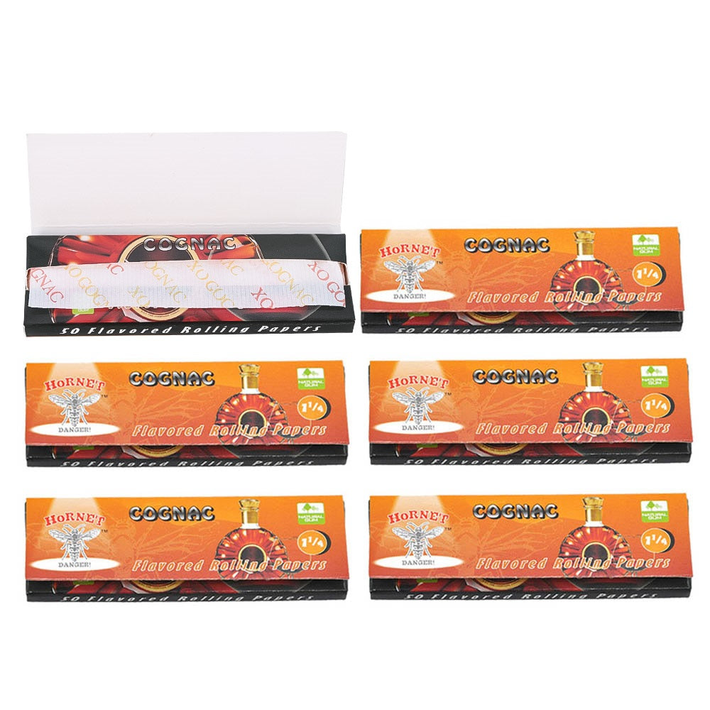 Hornet 1 1/4 Size Cognac Flavors Rolling Papers, Slow Burning Rolling Paper, Natural Rolling Paper, 50 Piece / Pack 50 Pack / Box