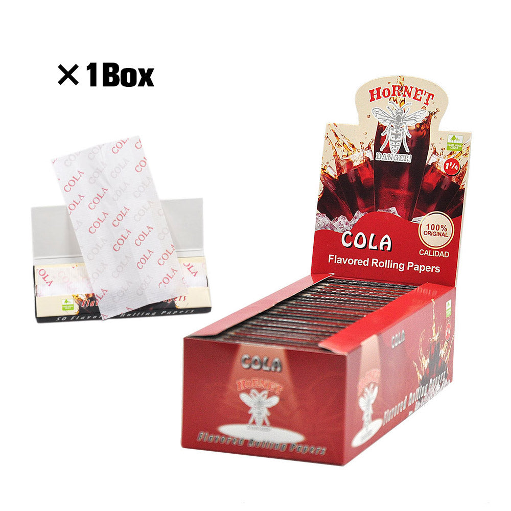 Hornet 1 1/4 Size Cola Flavors Rolling Papers, Slow Burning Rolling Paper, Natural Rolling Paper, 50 Piece / Pack 50 Pack / Box