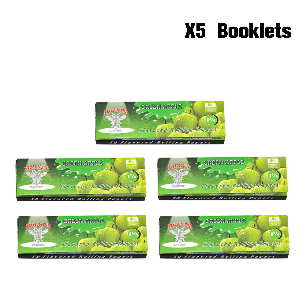 Hornet 1 1/4 size Green Apple Flavors Rolling Papers, Slow Burning Rolling Paper, Natural Rolling Paper, 50 Piece / Pack 50 Pack / Box