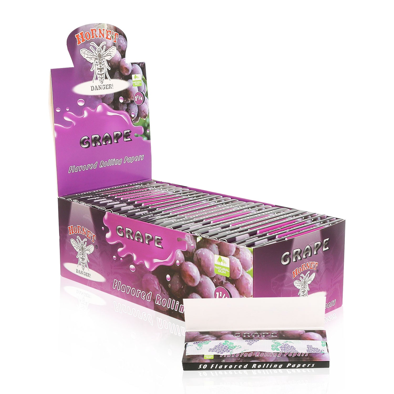 Hornet 1 1/4 Size Grape  Flavors Rolling Papers, Slow Burning Rolling Paper, Natural Rolling Paper, 50 Piece / Pack 50 Pack / Box