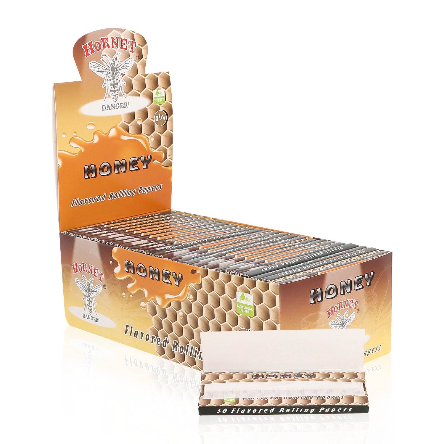 Hornet 1 1/4 Size Honey Flavors Rolling Papers, Slow Burning Rolling Paper, Natural Rolling Paper, 50 Piece / Pack 50 Pack / Box