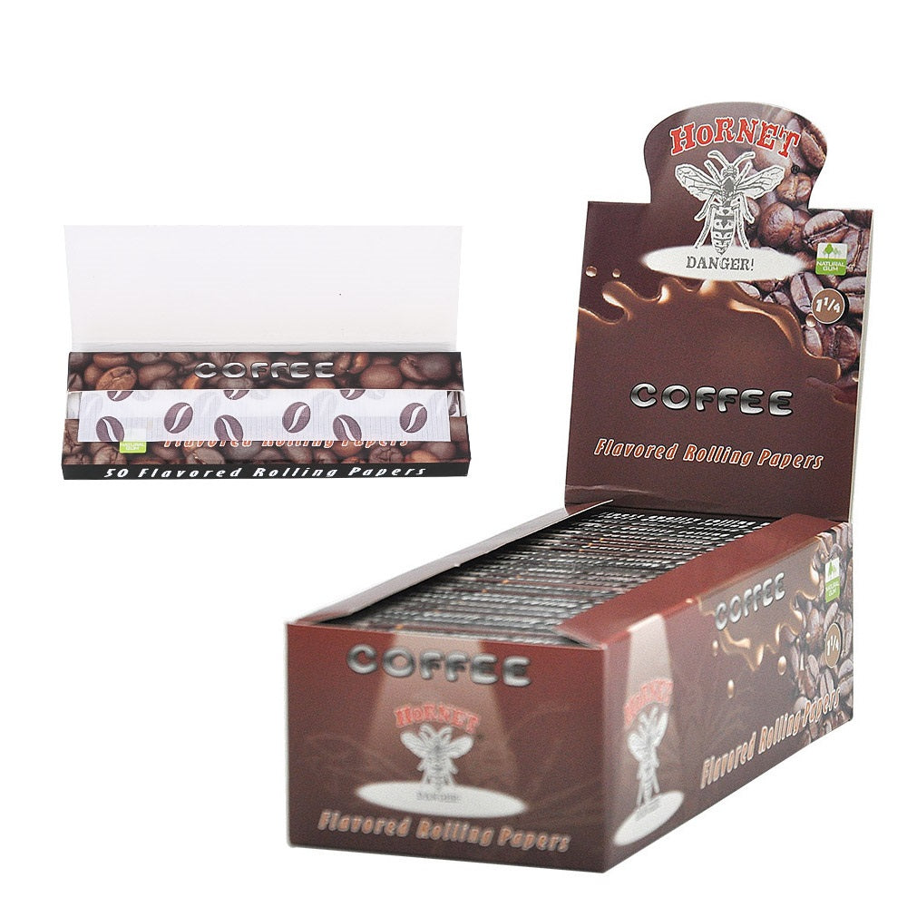 Hornet 1 1/4 Size Coffee Flavors Rolling Papers, Slow Burning Rolling Paper, Natural Rolling Paper, 50 Piece / Pack 50 Pack / Box