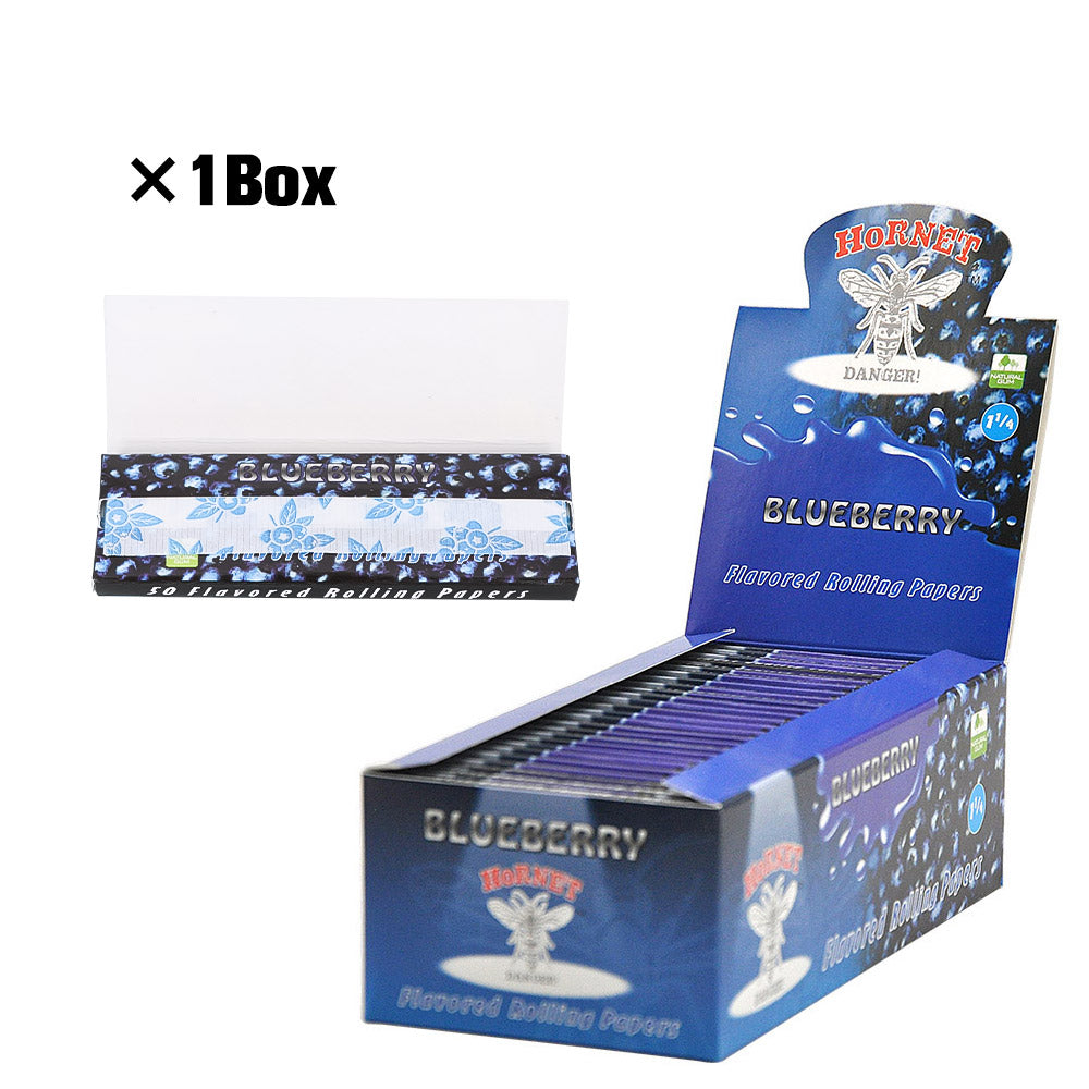 HORNET 1 1/4 Size Blueberry Flavors Rolling Papers, Slow Burning Rolling Paper, Natural Rolling Paper, 50 Piece / Pack 50 Pack / Box