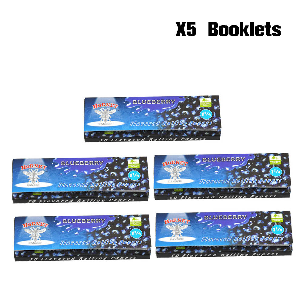 HORNET 1 1/4 Size Blueberry Flavors Rolling Papers, Slow Burning Rolling Paper, Natural Rolling Paper, 50 Piece / Pack 50 Pack / Box