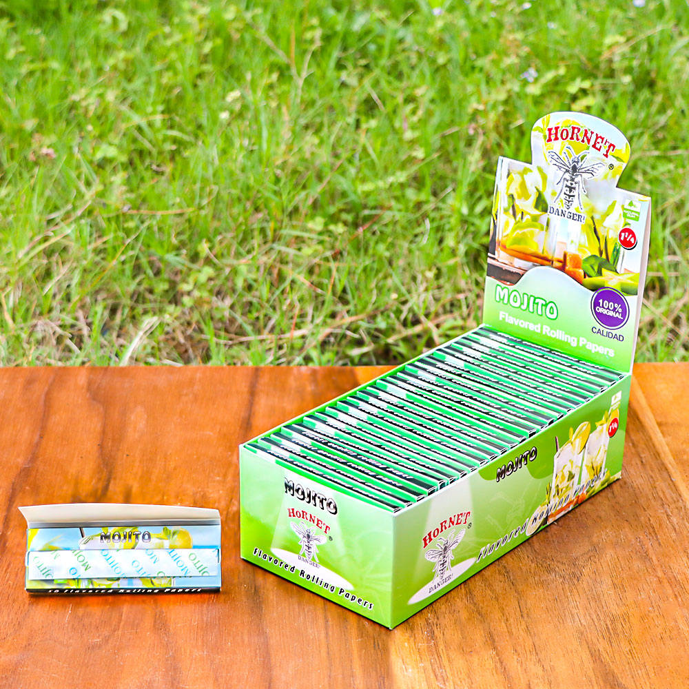 HORNET 1 1/4 Mojito Flavors Rolling Papers, Slow Burning Rolling Paper, Natural Rolling Paper, 50 Piece / Pack 50 Pack / Box