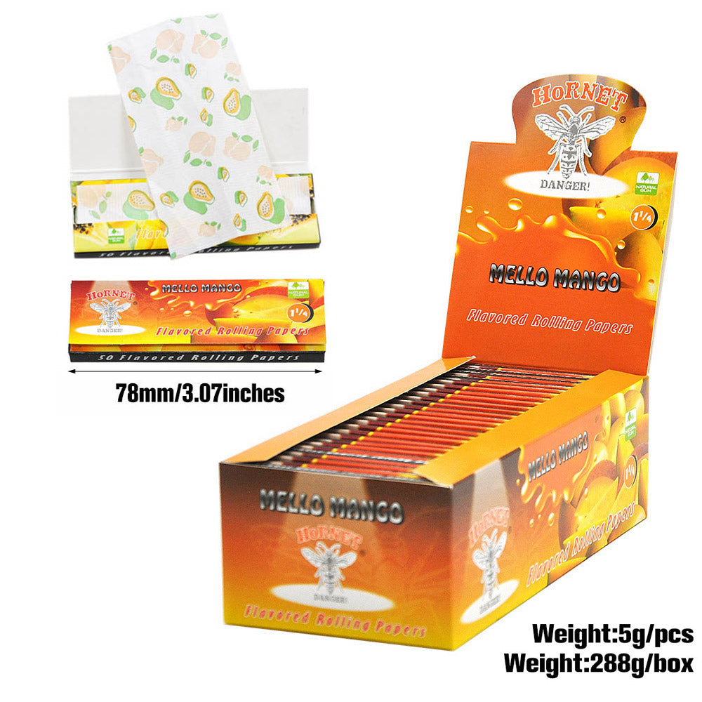 HORNET 1 1/4 Mango Flavors Rolling Papers, Slow Burning Rolling Paper, Natural Rolling Paper, 50 Piece / Pack 50 Pack / Box