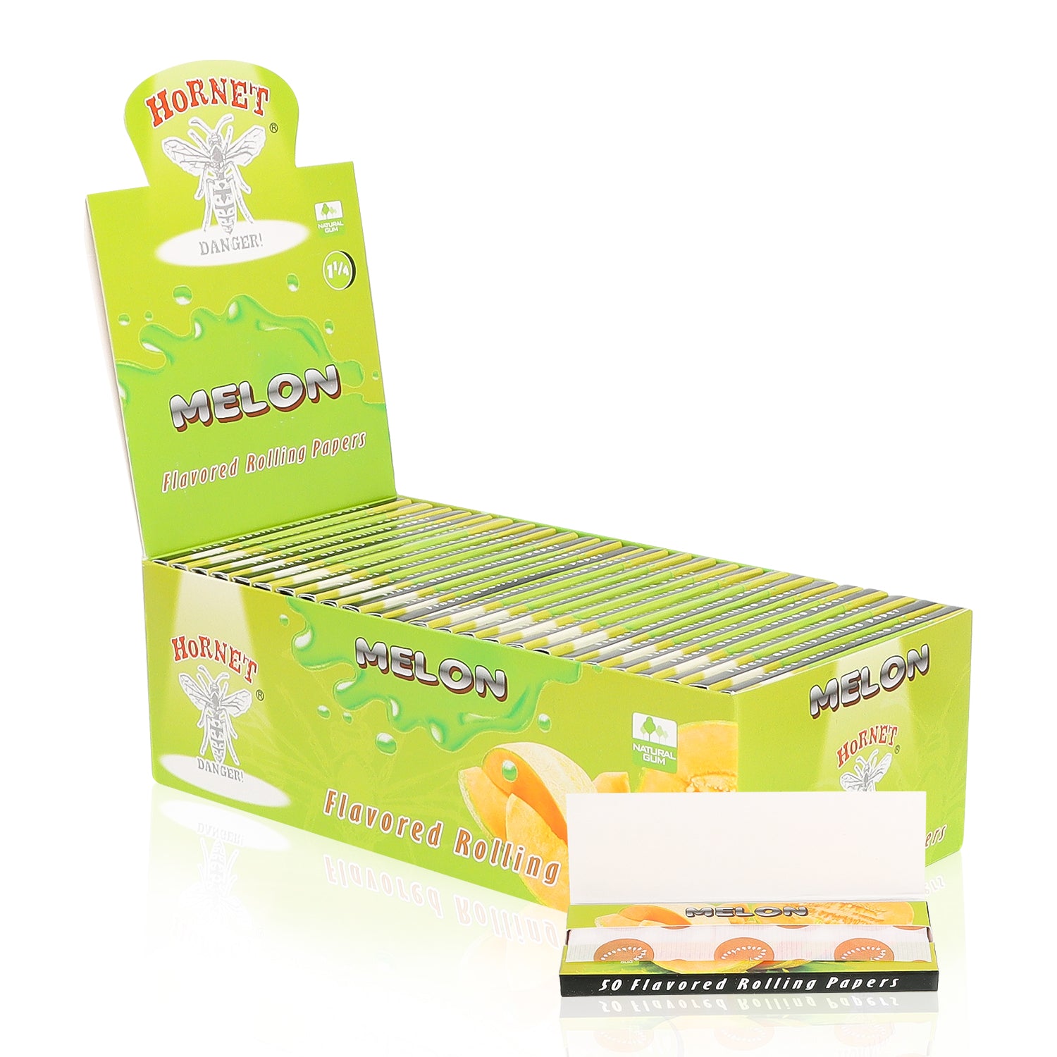 HORNET 1 1/4 Size Hami Melon Flavors Rolling Papers, Slow Burning Rolling Paper, Natural Rolling Paper, 50 Piece / Pack 50 Pack / Box