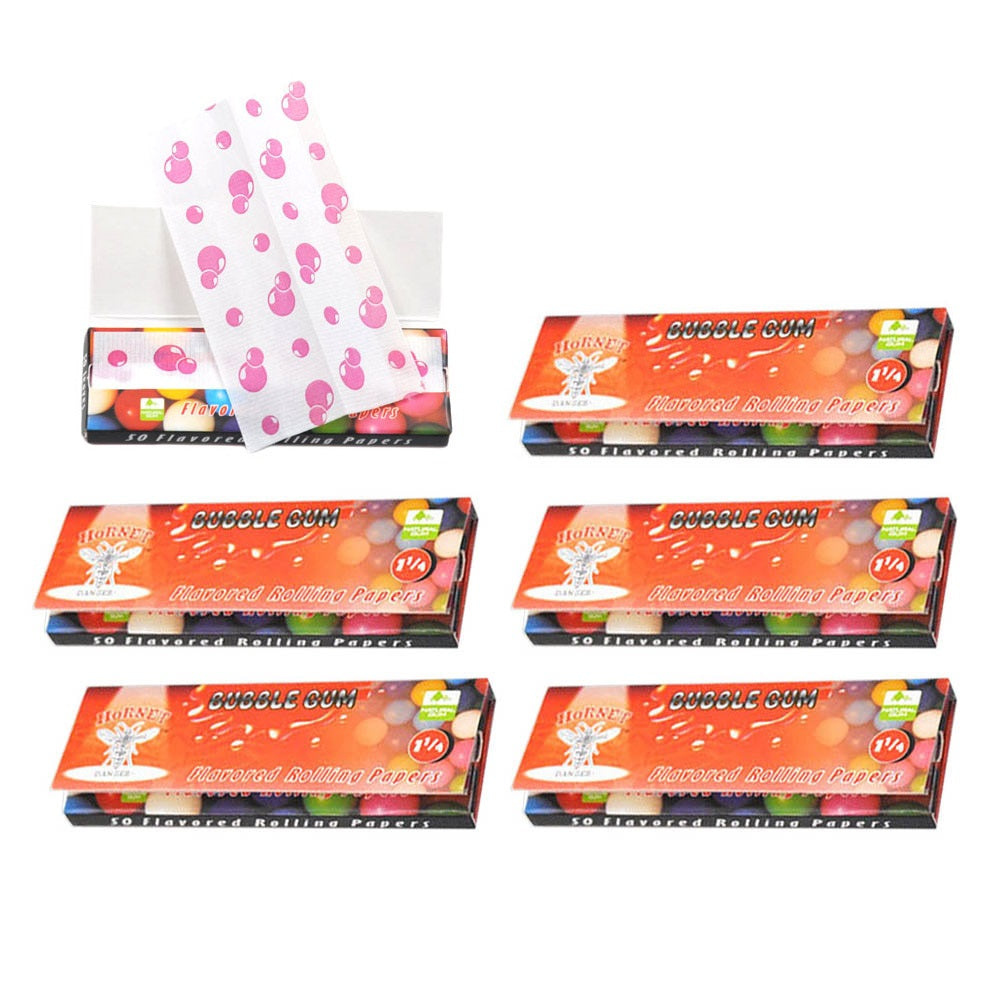 Hornet 1 1/4 Size Bubble Gum Flavors Rolling Papers, Slow Burning Rolling Paper, Natural Rolling Paper, 50 Piece / Pack 50 Pack / Box