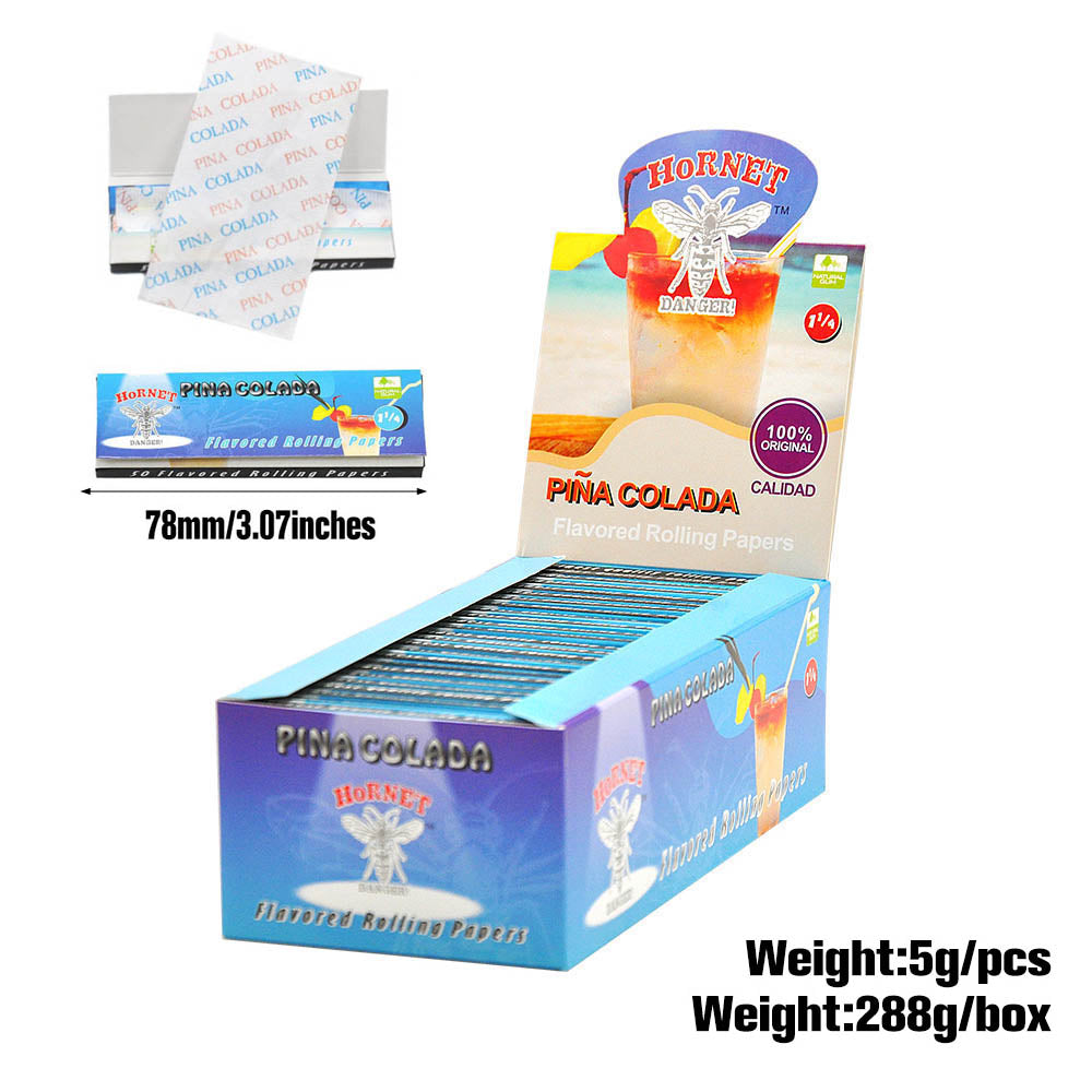 HORNET 1 1/4 Pina Colada Flavors Rolling Papers, Slow Burning Rolling Paper, Natural Rolling Paper, 50 Piece / Pack 50 Pack / Box