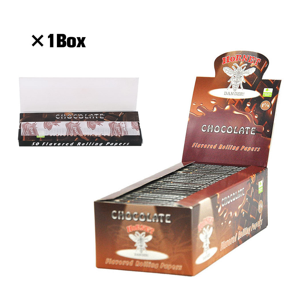 Hornet 1 1/4 Size Chocolate Flavors Rolling Papers, Slow Burning Rolling Paper, Natural Rolling Paper, 50 Piece / Pack 50 Pack / Box