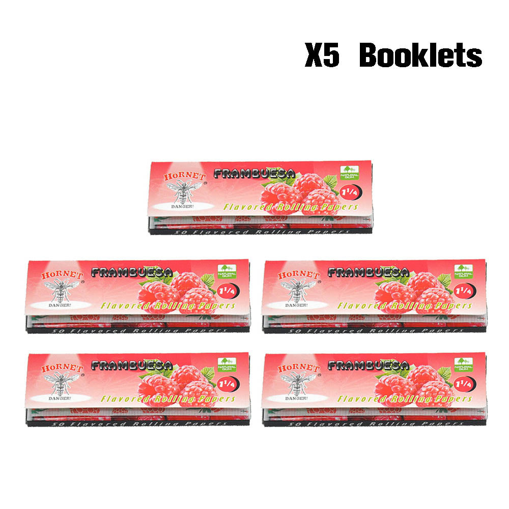 Hornet 1 1/4 Size Frambuesa Flavors Rolling Papers, Slow Burning Rolling Paper, Natural Rolling Paper, 50 Piece / Pack 50 Pack / Box