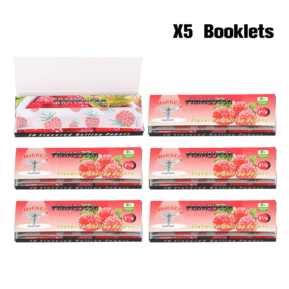 Hornet 1 1/4 Size Frambuesa Flavors Rolling Papers, Slow Burning Rolling Paper, Natural Rolling Paper, 50 Piece / Pack 50 Pack / Box