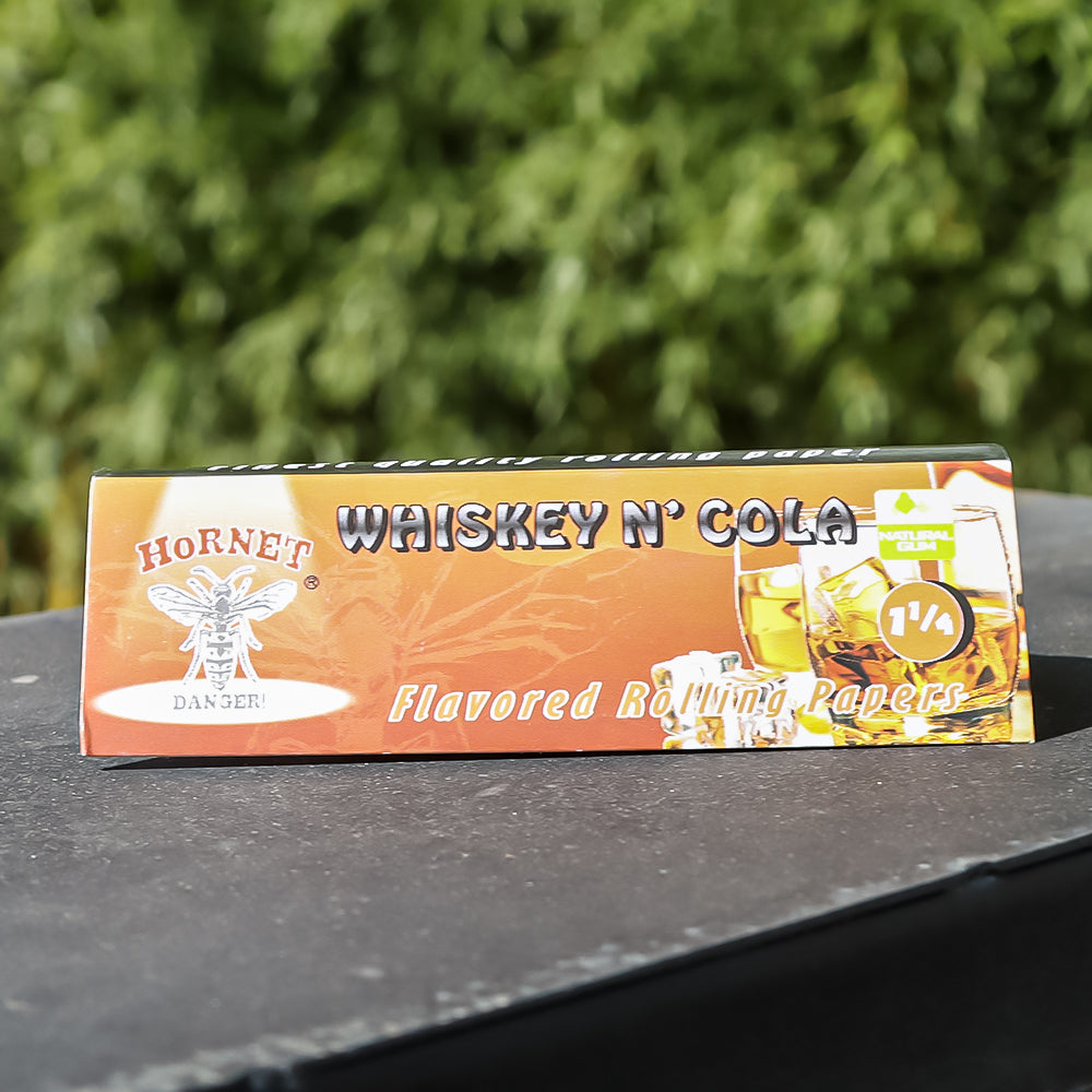 Hornet 1 1/4 Size Whiskey Cola Flavors Rolling Papers, Slow Burning Rolling Paper, Natural Rolling Paper, 50 Piece / Pack 50 Pack / Box