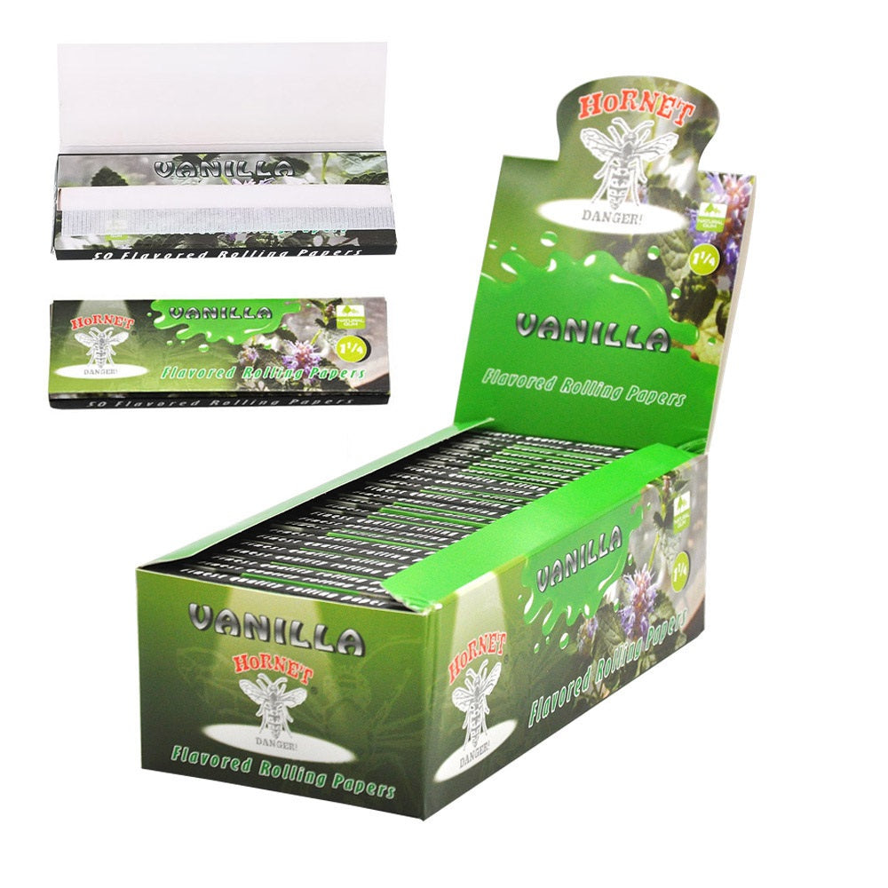 Hornet 1 1/4 Size Vanilla Flavors Rolling Papers, Slow Burning Rolling Paper, Natural Rolling Paper, 50 Piece / Pack 50 Pack / Box