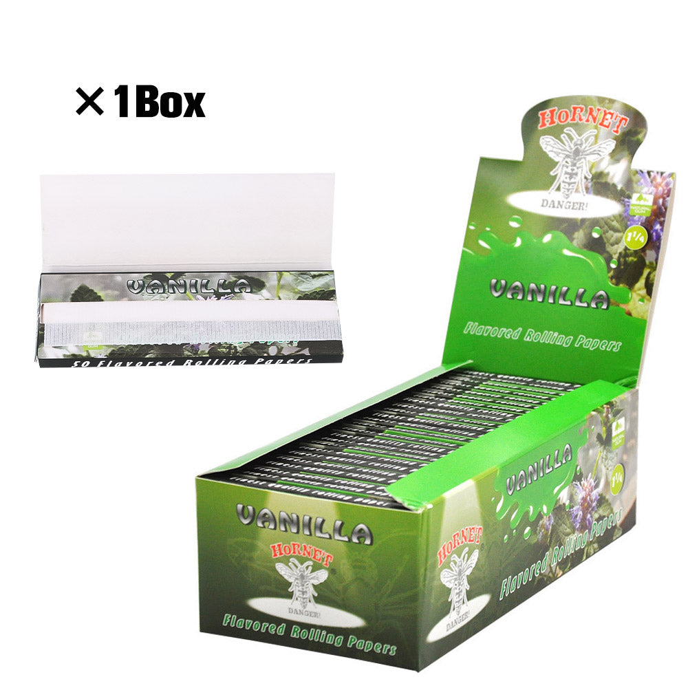 Hornet 1 1/4 Size Vanilla Flavors Rolling Papers, Slow Burning Rolling Paper, Natural Rolling Paper, 50 Piece / Pack 50 Pack / Box