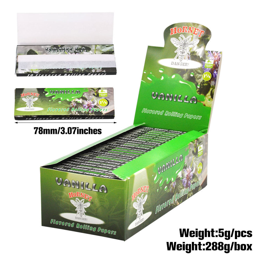 Hornet 1 1/4 Size Vanilla Flavors Rolling Papers, Slow Burning Rolling Paper, Natural Rolling Paper, 50 Piece / Pack 50 Pack / Box