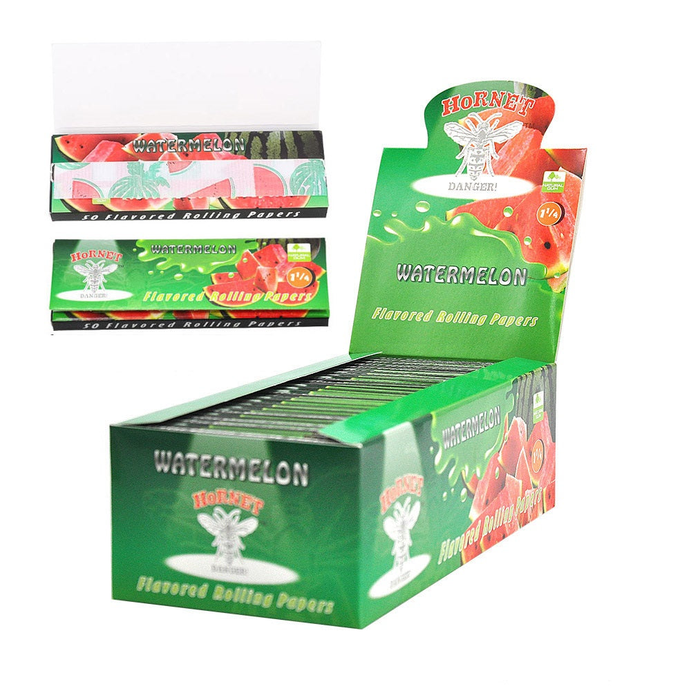 Hornet 1 1/4 Size Watermelon Flavors Rolling Papers, Slow Burning Rolling Paper, Natural Rolling Paper, 50 Piece / Pack 50 Pack / Box