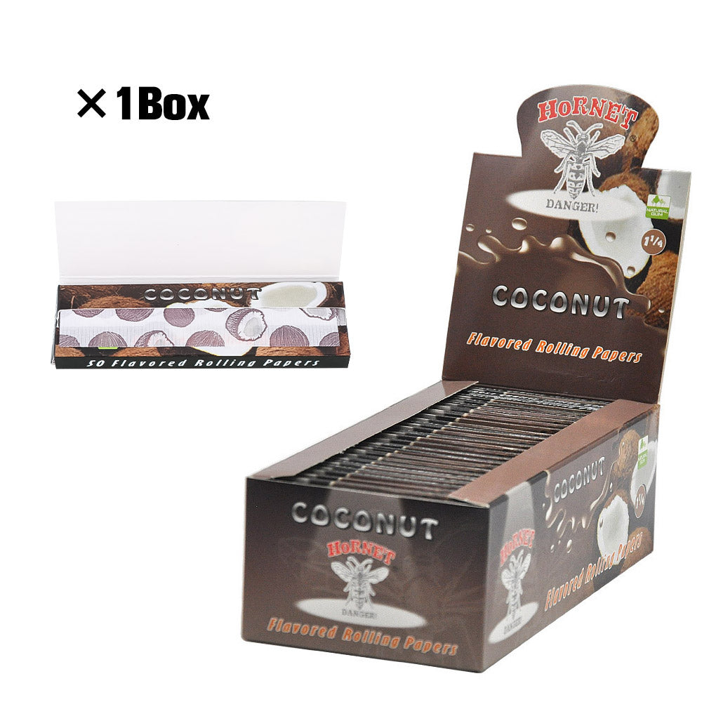 HORNET 1 1/4 Size Coconut Flavors Rolling Papers, Slow Burning Rolling Paper, Natural Rolling Paper, 50 Piece / Pack 50 Pack / Box