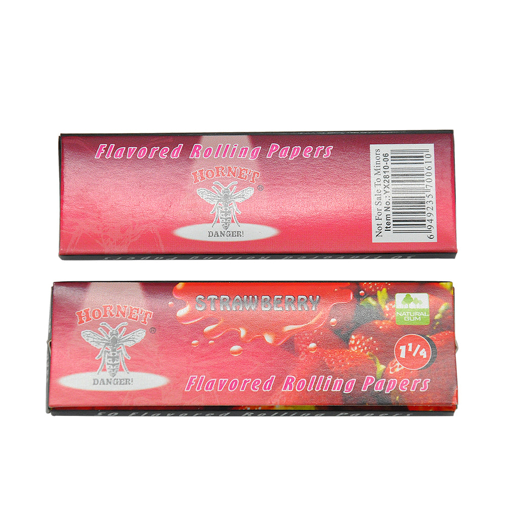 Hornet 1 1/4 Size Strawberry Flavors Rolling Papers, Slow Burning Rolling Paper, Natural Rolling Paper, 50 Piece / Pack 50 Pack / Box